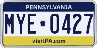 PA license plate MYE0427