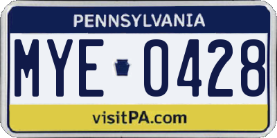 PA license plate MYE0428