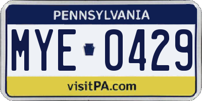 PA license plate MYE0429
