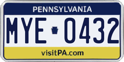 PA license plate MYE0432