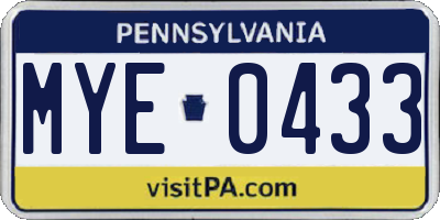 PA license plate MYE0433