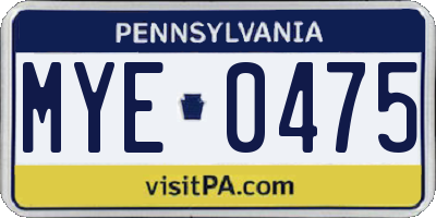 PA license plate MYE0475