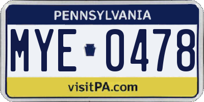 PA license plate MYE0478