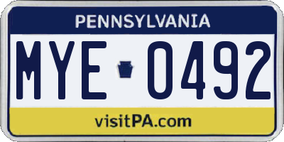 PA license plate MYE0492