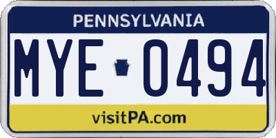 PA license plate MYE0494