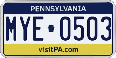PA license plate MYE0503
