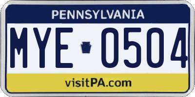 PA license plate MYE0504