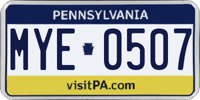 PA license plate MYE0507
