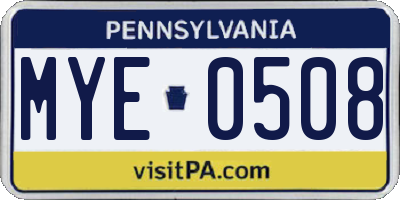 PA license plate MYE0508