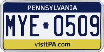 PA license plate MYE0509