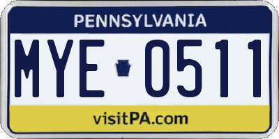 PA license plate MYE0511