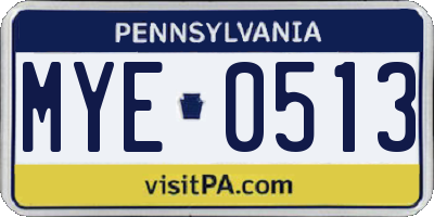 PA license plate MYE0513
