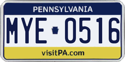 PA license plate MYE0516