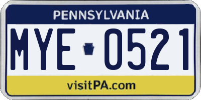 PA license plate MYE0521