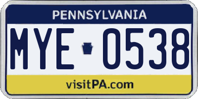 PA license plate MYE0538