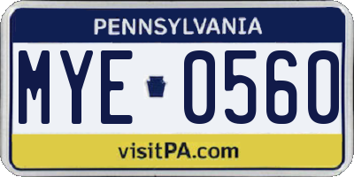 PA license plate MYE0560