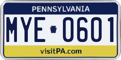 PA license plate MYE0601