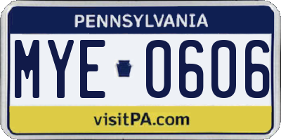 PA license plate MYE0606