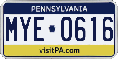 PA license plate MYE0616