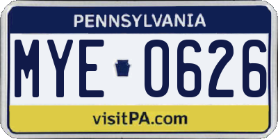 PA license plate MYE0626