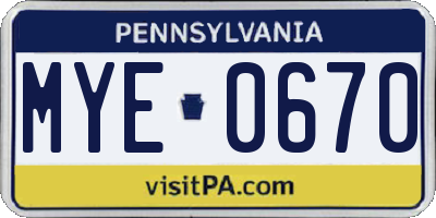PA license plate MYE0670