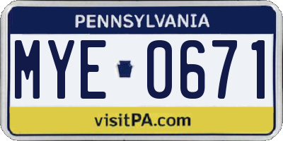 PA license plate MYE0671
