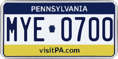 PA license plate MYE0700