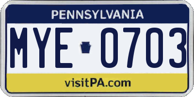 PA license plate MYE0703