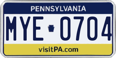 PA license plate MYE0704