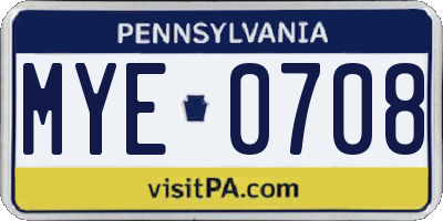 PA license plate MYE0708