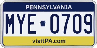 PA license plate MYE0709
