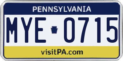 PA license plate MYE0715