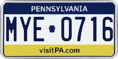 PA license plate MYE0716