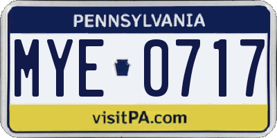PA license plate MYE0717
