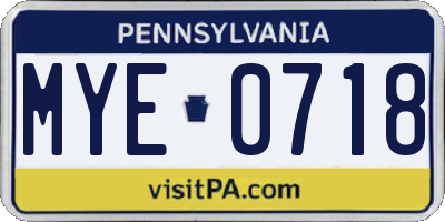 PA license plate MYE0718