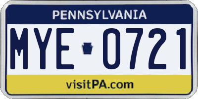 PA license plate MYE0721