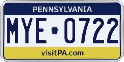 PA license plate MYE0722