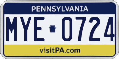 PA license plate MYE0724