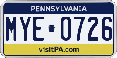 PA license plate MYE0726