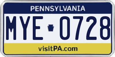 PA license plate MYE0728