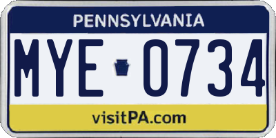 PA license plate MYE0734