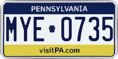 PA license plate MYE0735