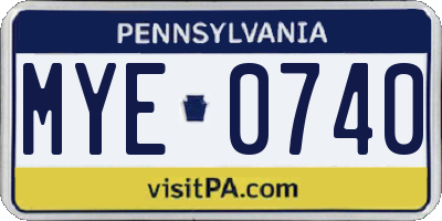 PA license plate MYE0740