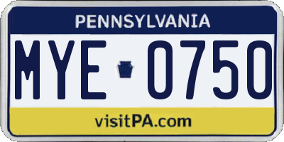 PA license plate MYE0750