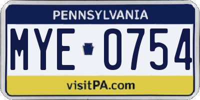 PA license plate MYE0754