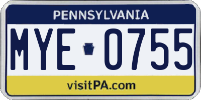 PA license plate MYE0755
