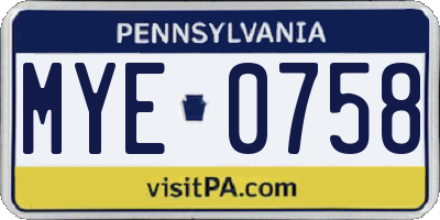 PA license plate MYE0758