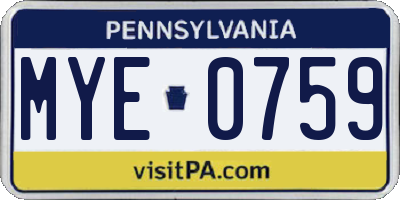 PA license plate MYE0759