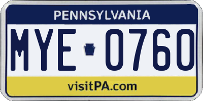 PA license plate MYE0760