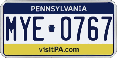 PA license plate MYE0767